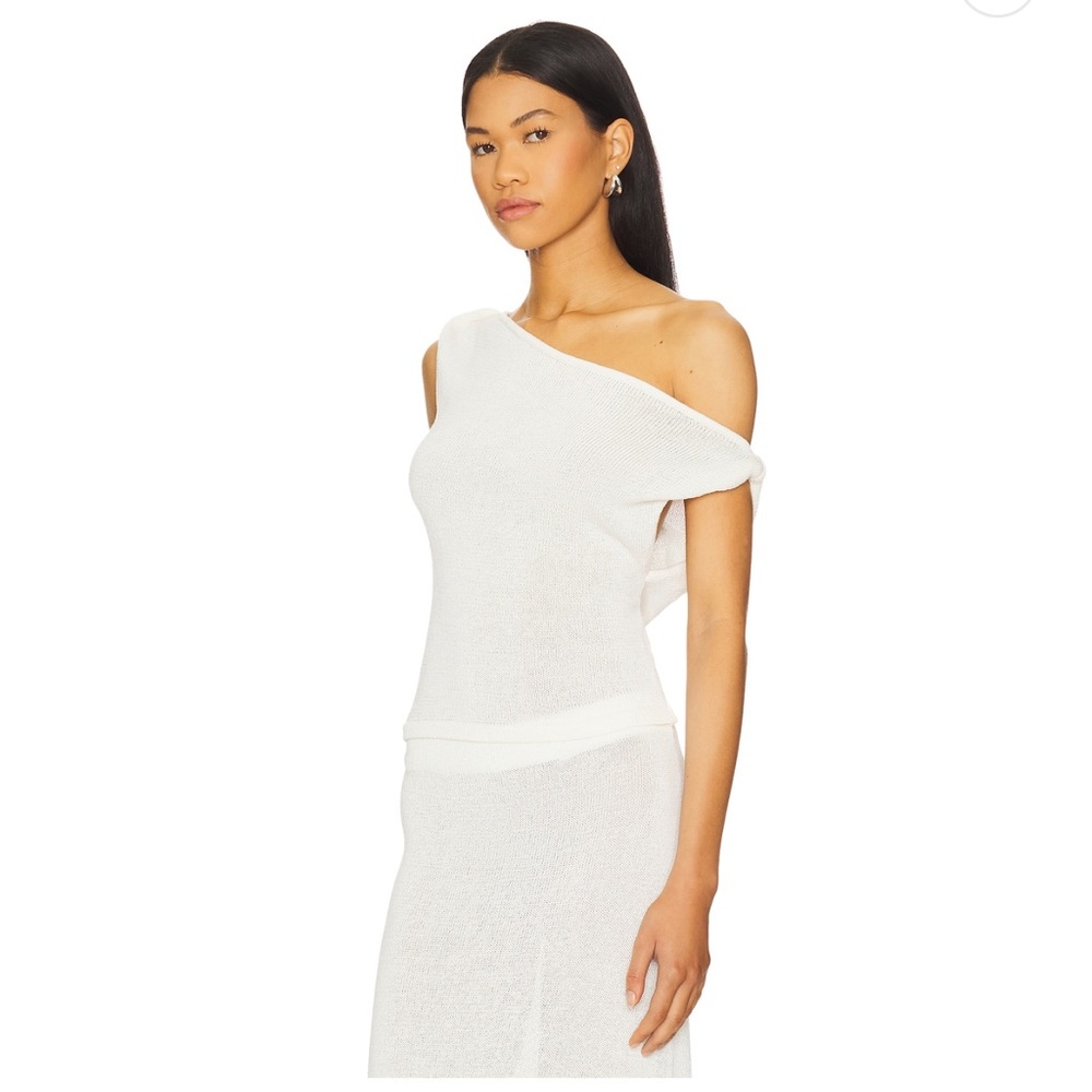 SNDYS Cali Maxi top & skirt in off white White One-Shoulder Knit Maxi Skirt - Picture 5 of 7